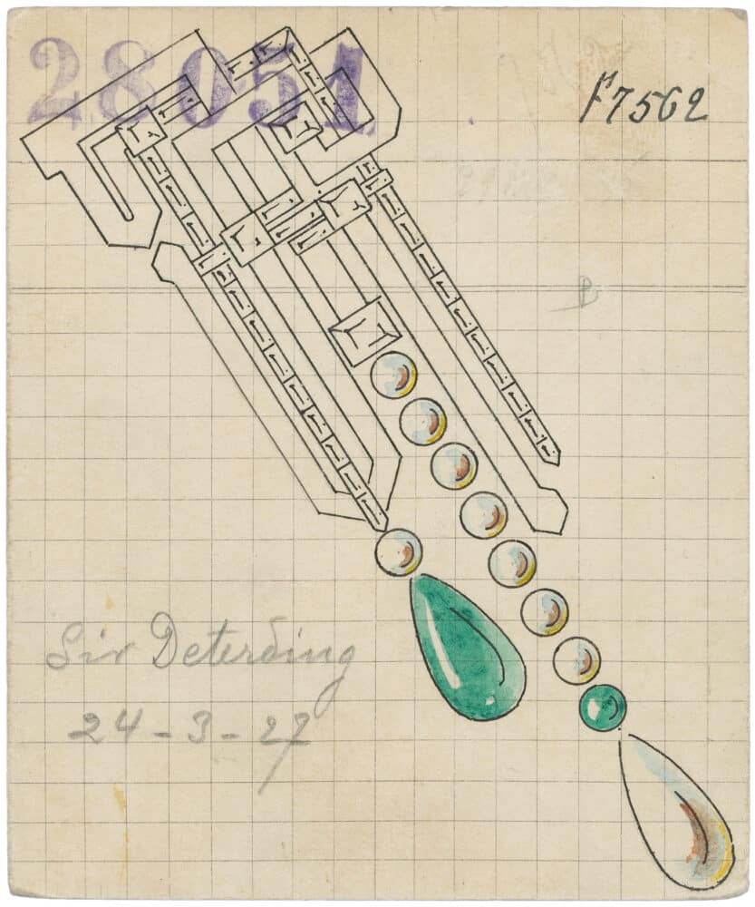 Van Cleef & Arpels, Art Deco Natural Pearl, Emerald and Diamonds brooch – Original drawing © Van Cleef & Arpels SA